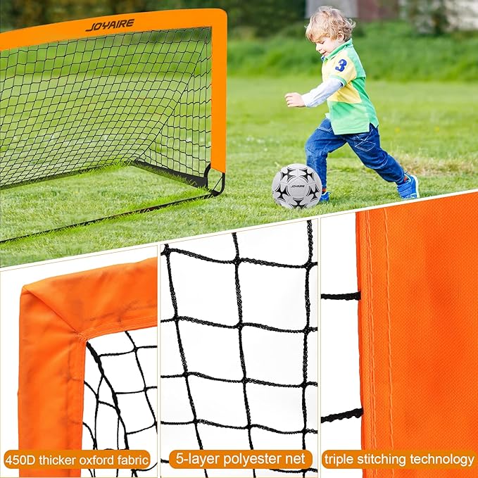Kids Soccer Goals for Backyard Set, Portable Toddler Soccer Goal 2 of 4x3 ft, 6x4 ft, 7x5 ft, Soccer Training Equipment, Pop Up Soccer Net Kit with Size 4 Soccer Ball, Youth Games, Outdoor Sports Play