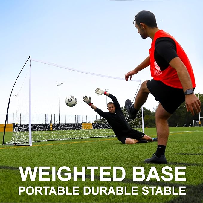 QUICKPLAY Kickster Elite Portable Soccer Goal | Integrated Weighted Base for Training on Turf, Hard Floors or Grass | Sizes 5x3', 6x4', 12x6', 16x7', & 3x2M [Single Goal]
