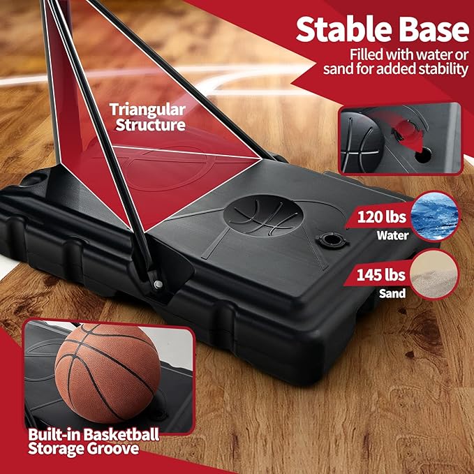 Giantex Portable Basketball Hoop Outdoor - 4.25-10ft Height Adjustable Basketball Goal System w/ 43.5" Backboard, Sandbag, Fillable Base, Basketball Hoop Indoor for Adults, Backyard, Driveway