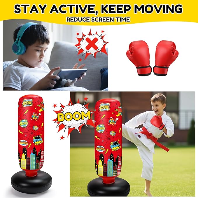 Jenaai Inflatable Punching Bag for Kids, 40" Spiderweb Punching Bag, Spiderweb Boxing Kit with Gloves and Air Pump for Daily Exercise, Family Time, Karate, Practice, Taekwondo