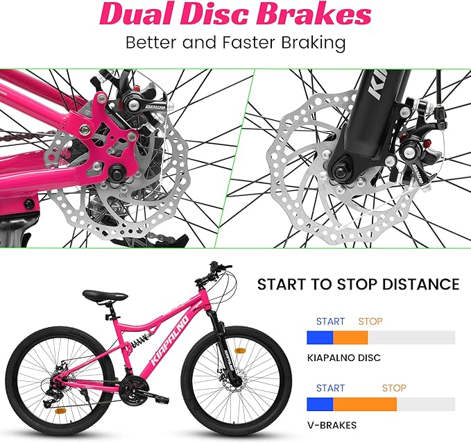 26 Inch Mountain Bike Dual Suspension for Mens Boys, 21 Speeds Steel Women Girls Mountain Bike Summer Travel Trip, Disc Brakes Adult Teens Sport Men Women Bicycle for Trail Commuter City Road