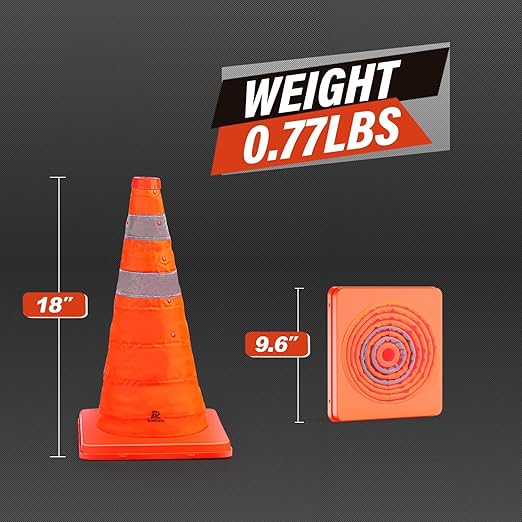 RoadHero 18 Inch 2 Pack Collapsible Traffic Safety Cones, Multi Purpose Pop-up Cones with Reflective Collar for Road Safety, Orange Cones for Driving Training, Parking Lots