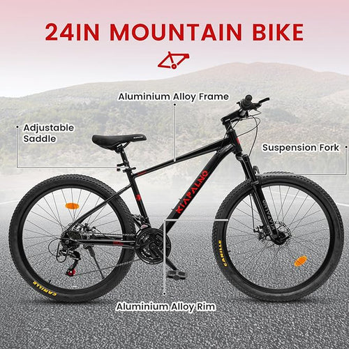 20 24 26 Inch Mountain Bike, 20 inch 7 Speeds Steel Kids Fat Tire Mountain Bike, 24 26 inch Aluminum Frame Boys Bike, Front Suspension Dual Disc Brake Teens Sport Bikes for Kids Boys Girls