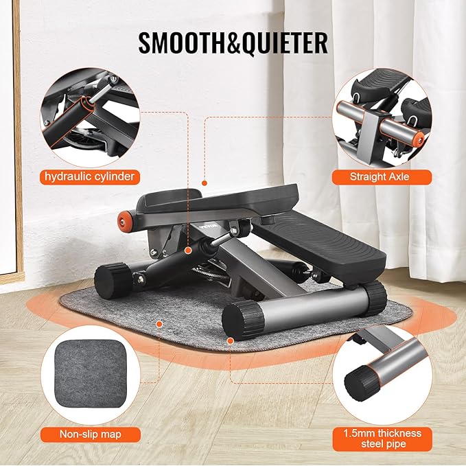 VEVOR Stair Stepper, Mini Stepper for Exercise at Home, Hydraulic Fitness Stepper with Resistance Bands, Full Body Workout Cardio Equipment, Stair Climber with LCD Monitor, 330LBS Load Capacity