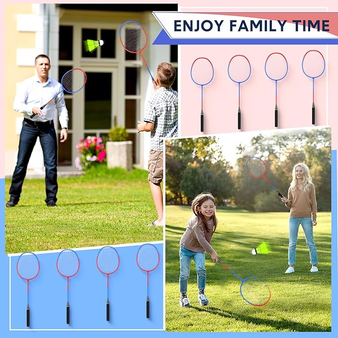 12 Pack Badminton Rackets Set Including Rackets, Nylon Shuttlecocks and Carry Bag for Outdoor Backyard Games Beginners
