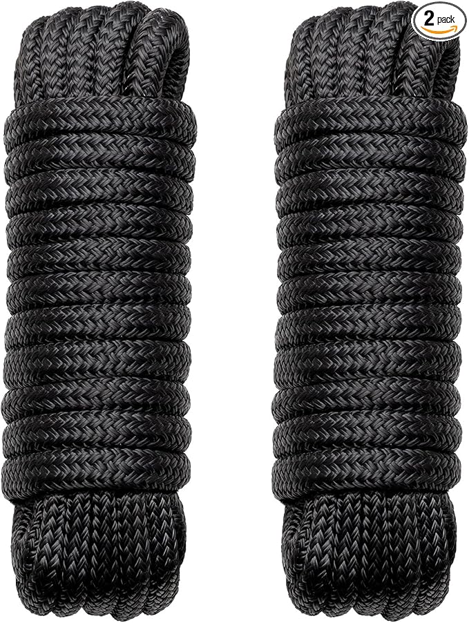 Boat Dock Lines Marine Rope - 5/8" x 50ft with Pre-Spliced 16" Loop Double Braided Nylon Ropes Bumper Tie Mooring Line for Boats Docking Pontoon Boating Accessories - 2 Pack