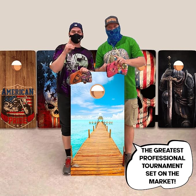 CornholeGamesUSA Pro Cornhole Boards Set | Made in USA | 3/4 Baltic Birch | No Bounce | Triple Thick Legs | Two Brace & Handles, Tournament 2x4 Regulation Set with Score Tower & Cornhole Bags