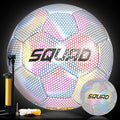 SQUAD Holographic Reflective Soccer Ball Size 5 - Reflective Glowing Ball for Night Games & Training - Durable PU Leather and Rubber Airbags - Cool & Unique Gift for Soccer Fans
