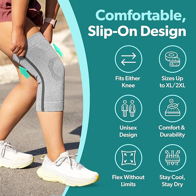 BraceAbility Knee Compression Sleeve - Knit Knee Pain Brace for Men or Women, Arthritis Relief, Meniscus Tear, Running, Workout, Sports, Swelling, Athletic Support for Joint Stability (XL/2XL Gray)