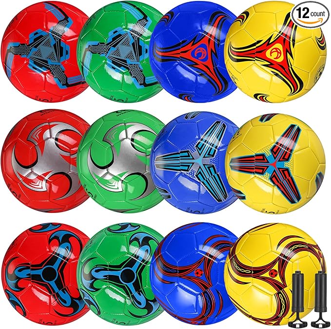 12 Pcs Soccer Balls Bulk Size 4 Soccer Balls with Pump Soft Football Outdoor Indoor for Sport Training Practice Game Gift for Youth Teen Adult