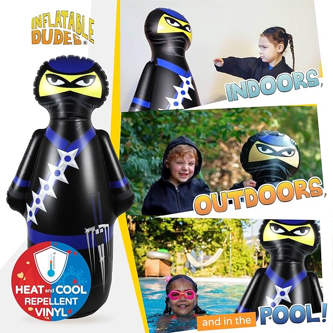 INFLATABLE DUDES Ninja Toy 47 Inches -Kids Punching Bag | Already Filled with Sand| Bop Bag | Inflatable Bopper | Boxing | Ninja Birthday Party | Party Decorations | Punching Bag for Kids- (Nobi)