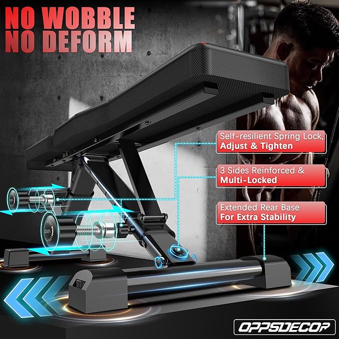 OPPSDECOR Fitness Weight Bench, 900LBS Adjustable Incline/Decline/Flat Bench with Quick Folding & Setup, Strength Training Bench Press Bench for Home Gym Full Body Workout