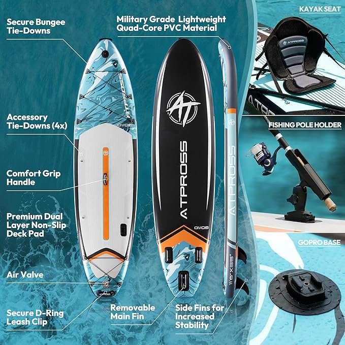 11'6"x35" Inflatable Paddle Board, 450lbs Extra Wide Stand Up Paddleboard for Adults with Premium SUP Accessories Kit & Backpack, Blow Up Kayak Non-Slip Stable Deck Boat for Yoga Fishing Surf