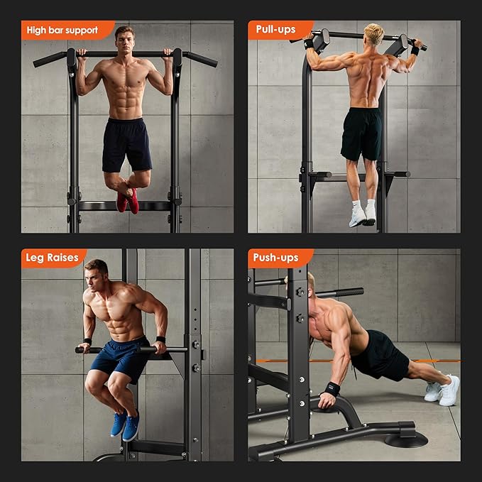 SogesPower Power Tower Dip Station Pull Up Bar for Home Gym Adjustable Height Strength Training Workout Equipment,Pull Up Bar Station