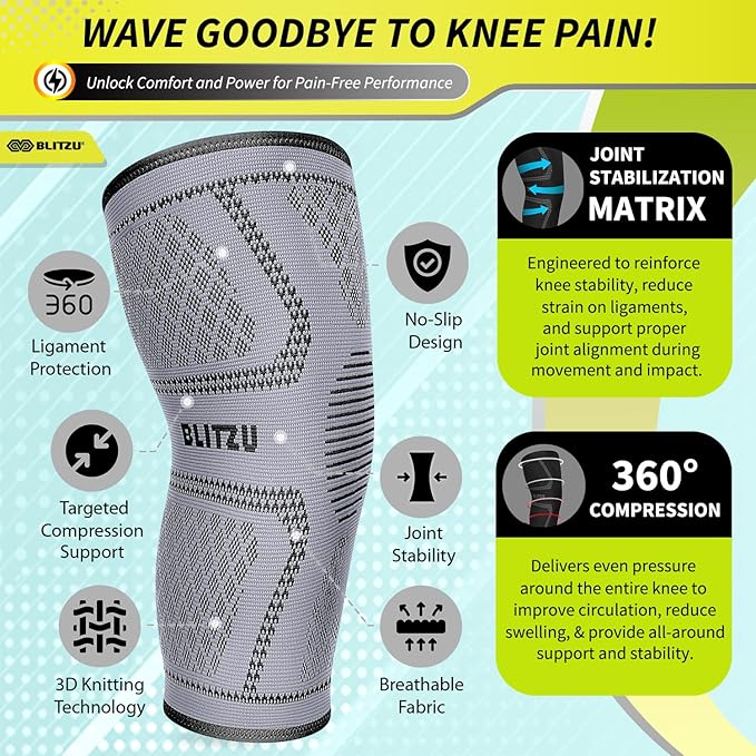 Knee Brace for Women & Men, 2 Pack Compression Knee Brace, Knee Support Sleeve for Pain Relief, Running, Workout, Sports, Knee Braces for ACL, Meniscus Tear, Arthritis and Injury Recovery Grey S