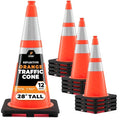 Xpose Safety 28 Inch Orange Traffic Cones with 6" & 4" Collars, 12-Pack - Multipurpose PVC Plastic Safety Cone for Parking, Soccer, Caution, Kids and Construction - DOT Approved