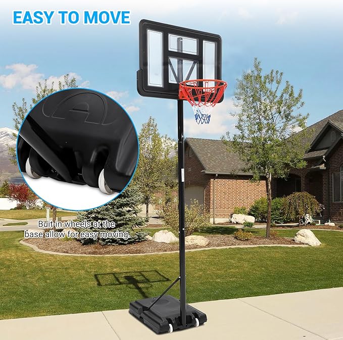 Basketball Hoop Outdoor 10FT Height Adjustable, Portable Basketball Goals & Hoops with PC Backboard and Large Water/Sand Base, Indoor Outdoor Basketball Hoop for Kids Youth Adults Backyard Driveway