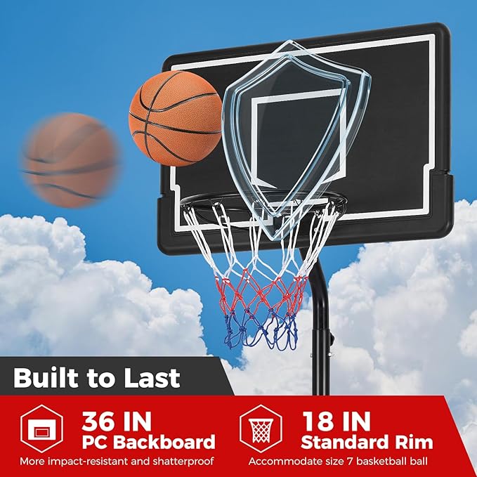 Goplus Portable Outdoor Basketball Hoop, 6.9-8.5 FT Adjustable Basketball Goal System w/Fillable Base, Shatterproof PC Backboard, Transport Wheels for Kids Teens Youth in Backyard Driveway Indoor