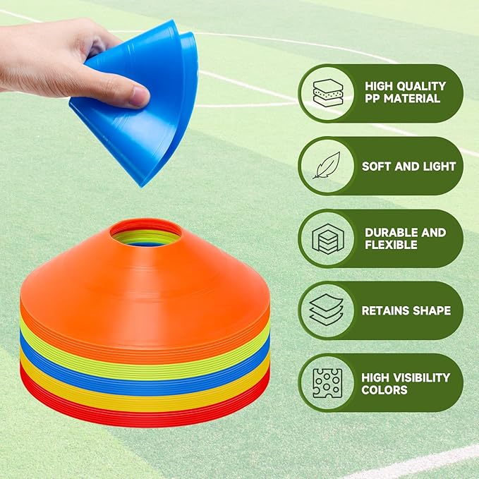 35/65 PCS Agility Soccer Cones for Training, Reusable Sports Cones for Drills with Mesh Bag, Training Cones for Soccer Practice, Football, Basketball - Disc Cones Training Equipment