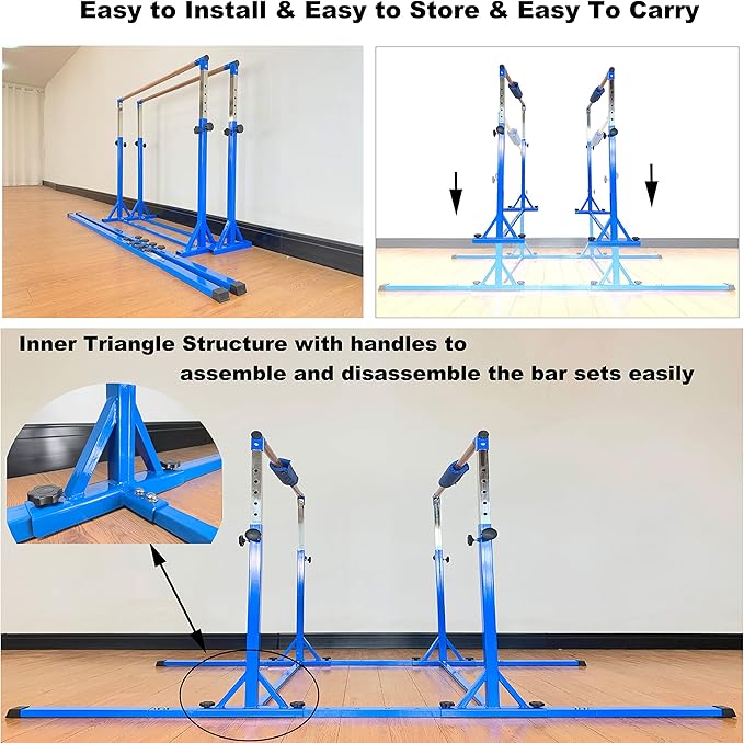 MARFULA Gymnastics Double Horizontal Bars 3Play Parallel Bars Uneven Bars Gymnastics Training Kip Bar with 304 Stainless Steel Regulating Arms & Fiberglass Rail for Indoor Outdoor Home Club Use