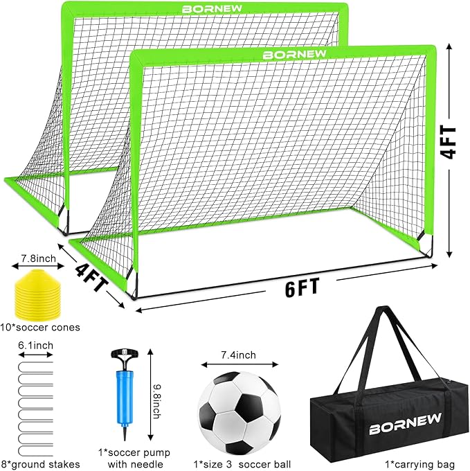 Kids Soccer Goal for Backyard Set - 2 Set of 6X4 / 4X3 ft Toddler Soccer Nets Training Equipment, Soccer Ball, Pop Up Portable Soccer Set for Kids and Youth Games and Training Goals Ages 3-16 Gift