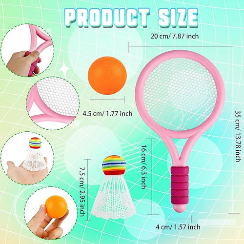 12 Pcs Plastic Kids Tennis Racket Set with 6 Pcs Tennis Balls and 6 Shuttlecocks Training Balls Badminton Paddle Racket Toy for Children Toddler Outdoor Indoor Beach Sports Gifts