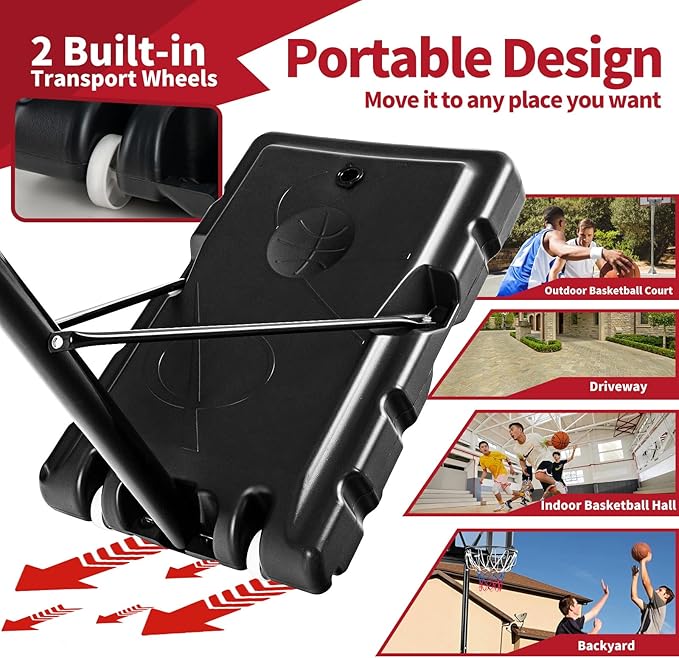 Giantex Portable Basketball Hoop Outdoor - 4.25-10ft Height Adjustable Basketball Goal System w/ 43.5" Backboard, Sandbag, Fillable Base, Basketball Hoop Indoor for Adults, Backyard, Driveway