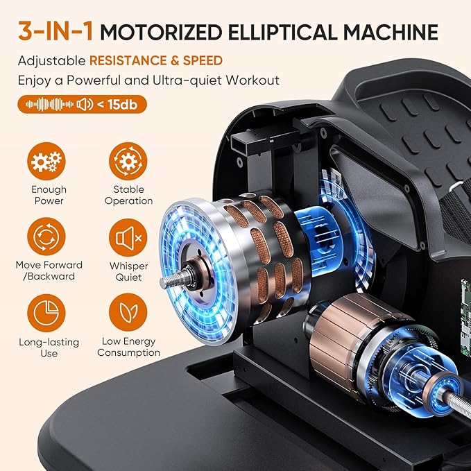 Dripex Under Desk Elliptical Machine, 3-in-1 Electric Ellipse Leg Exerciser As Seen On TV, 10 Adjustable Speed & Resistance, Seated Pedal Exerciser for Seniors with Remote, Fully Assembled
