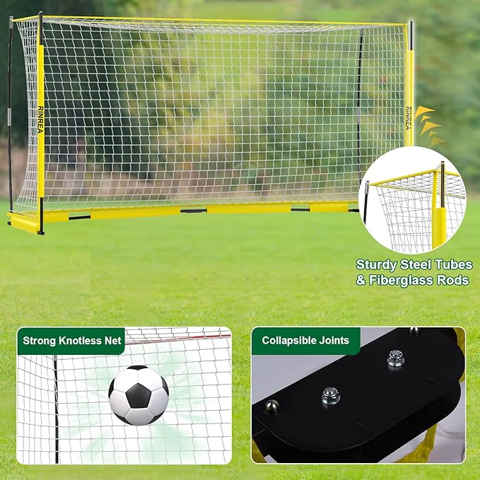 Portable Soccer Goal, Collapsible Soccer Goal Net Metal Base, Quick Setup Soccer Training Equipment with 1 Carry Bag, 1 Agility Ladder, 4 Ground Nails
