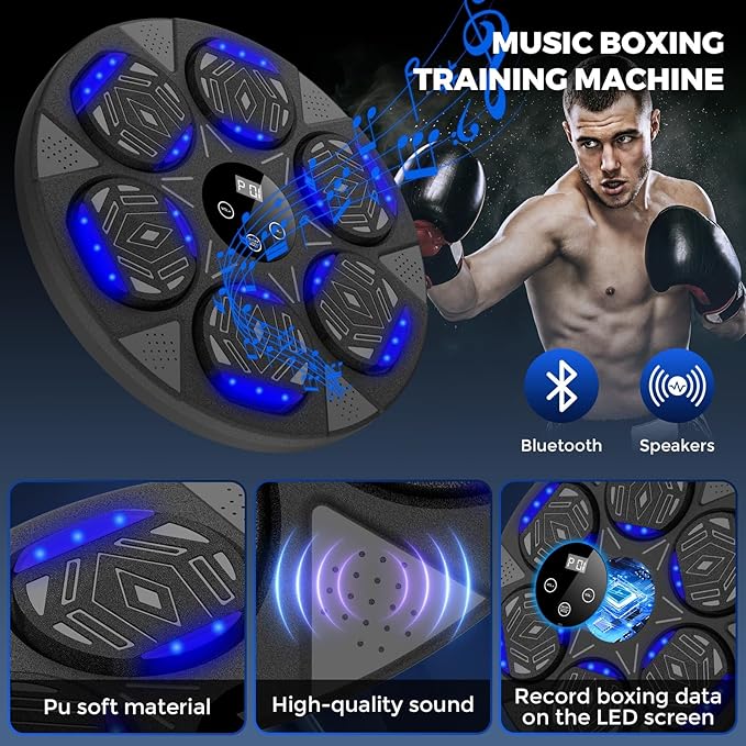 Music Boxing Machine, Boxing Wall Mount Machine for Kids Adult, Bluetooth Smart Boxing Traineing Machine with Boxing Gloves, Boxing Workout Equipment Target for Home, Office, Gym (Upgrade)