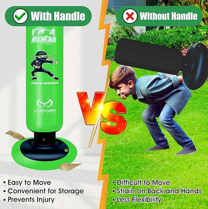 Marwan Sports 5-in-1 Inflatable Punching Bag for Kids – 63" Karate Toy Set with Boxing Gloves, Durable Fast Rebound, Active Play, Stress Relief Christmas/Birthday Gift for Boys & Girls Ages 4-12