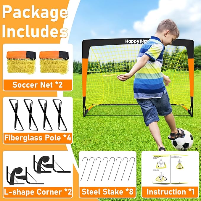Soccer Goal 7'x5', 6.6‘x3.3', 5'x3.6', 4'x3', 3'x2.2' Soccer Net for Kids Backyard