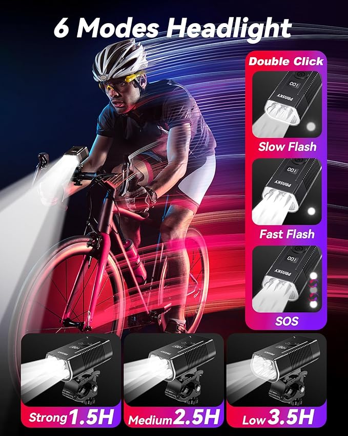 LED Bike Lights for Night Riding, USB Rechargeable Bicycle Headlight, 2025 New Aluminum Alloy Waterproof Bicycle Lights, 6+4 Modes for Adult Kids Road Cycling
