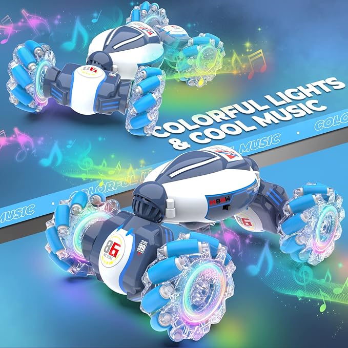 Gesture Sensing RC Stunt Car - Boys Toys Age 6-12, 360° Rotating 4WD Hand Controlled Remote Control Twist Car with Light & Music, Cool Birthday Presents and Ideas Gifts for Kids Age 7 9 10 11 12 yr