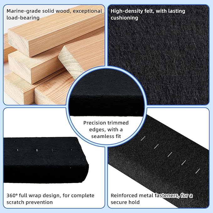 2 Pack Boat Trailer Bunks, Carpeted Bunk Boards, Black Marine Soft Carpet with Full Protection, Boat Trailer Guides for Various Boats, 2" x 4" x 24"