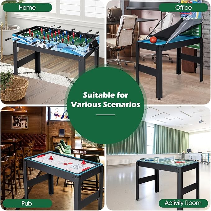 Goplus 14-in-1 Multi Game Table, Combo Game Table w/Foosball, Air Hockey, Pool, Table Tennis, Basketball, Chess, Checkers, Bowling, Shuffleboard, Kids Adults Gifts for Home, Arcade, Game Room