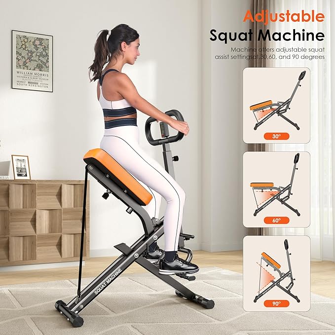 SogesHome Squat Machine Rowing Machines for Home Foldable, Fitness Rowing Machine Row and Ride Squat Machine with Adjustable 2 Resistance Bands for Workout Exercise, 330 lbs Weight Capacity