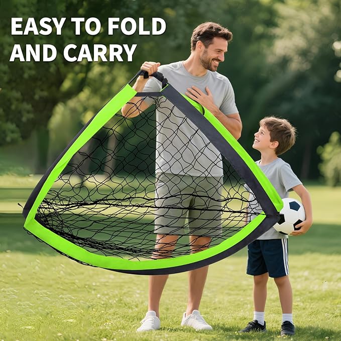 2 Pack Kids Soccer Goal for Backyard Set 6x4FT Portable Pop Up Soccer Net Training Equipment with Soccer Ball, Training Dice Mat, Cones and Carry Bag for Youth Toddler Teams Indoor Outdoor Sport Game