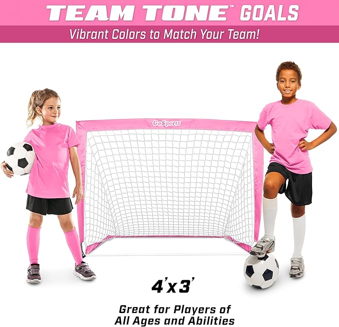 GoSports 4 x 3 ft Portable Soccer Goals for Kids - 13 Colors - Set of 2 Team Tone Pop Up Nets for Backyard