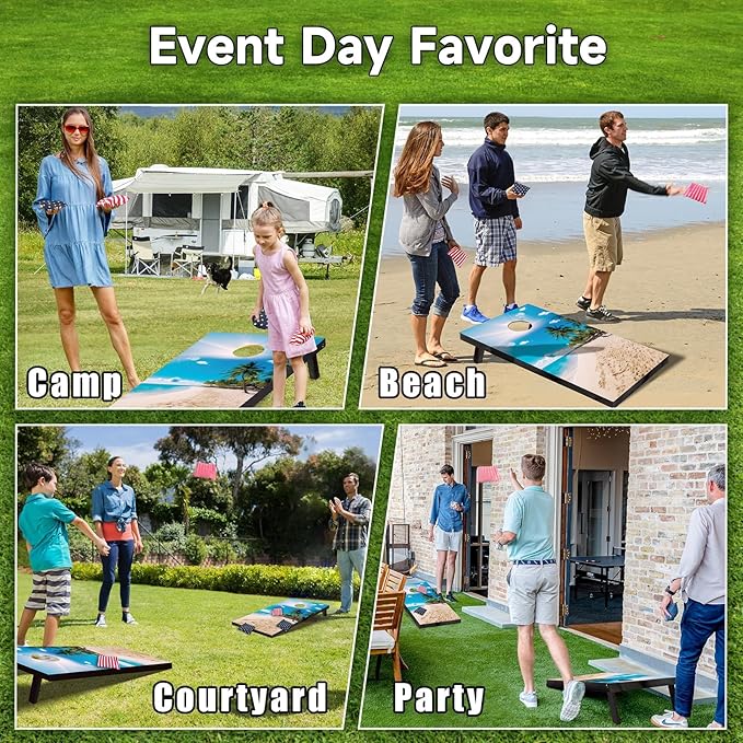 Cornhole Board Set 4x2 Regulation Size Billiards Table Style Cornhole Set with Carrying Bags & 8 Bean Bags Corn Hole Boards Bean Toss Games