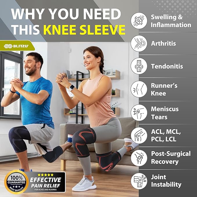 Knee Brace for Women & Men, 2 Pack Compression Knee Brace, Knee Support Sleeve for Pain Relief, Running, Workout, Sports, Knee Braces for ACL, Meniscus Tear, Arthritis and Injury Recovery Orange S