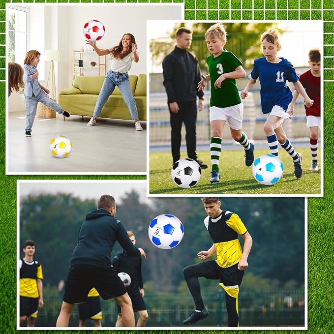 Soulchen 16 Pcs Soccer Balls Bulk with 2 Pcs Pump Size 3/4/5 Deflated Training Soccer Ball for Youth Adult Back to School Outdoor Indoor Sports Training Practice Game Play Competition, 8 Color