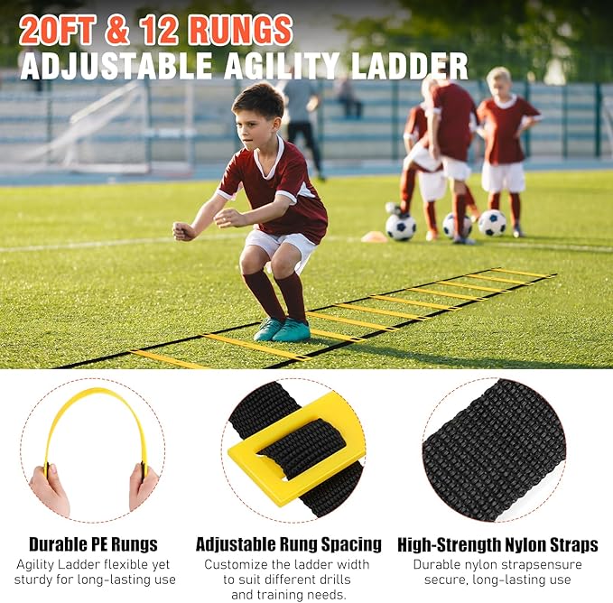 Kids Soccer Goal for Backyard Set - 2 Set of 6X4 FT Toddler Soccer Nets with 20ft Agility Ladder, Soccer Ball, Pop Up Portable Soccer Set for Kids and Youth Game and Training Goals Ages 3-16 Gift