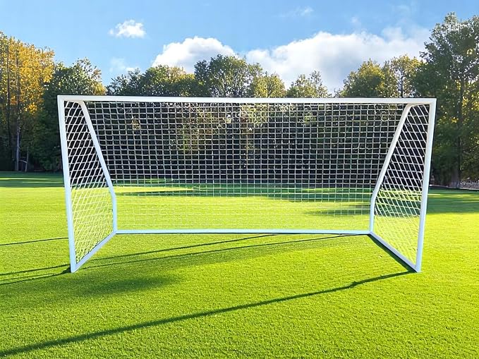 PASS Premier® 12 X 6 Ft. Youth Size Steel Soccer Goal. 2" Diameter Strongest Steel Frame w/Durable 4mm Net, Ground Stakes, Elastic Clasp & Re-Usable Ties. 12x6 Ft. Practice Aid.