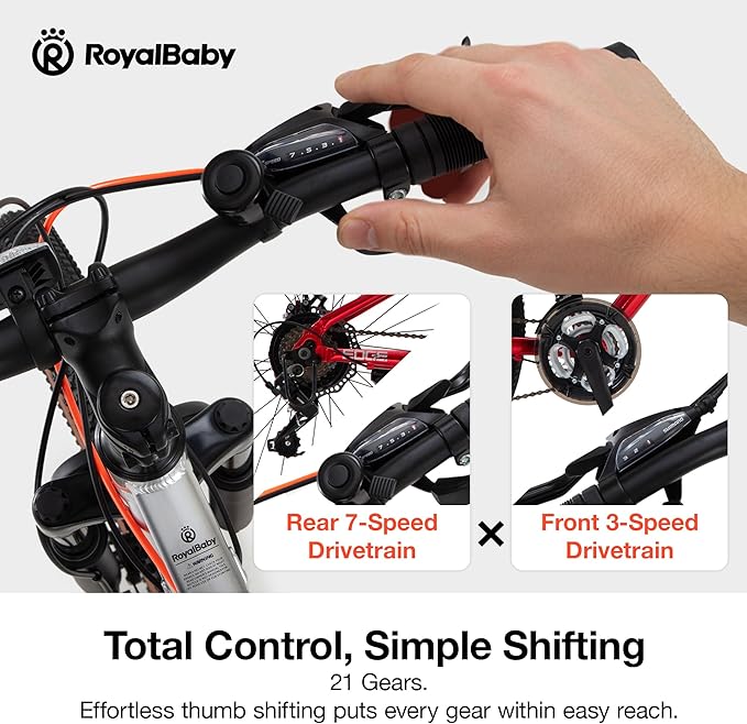 RoyalBaby Kids Mountain Bike for Boys and Girls, Ultra-Light Aluminum 20-24 Inch Wheel Bicycle for 6-14 Years Old Children, 7/21-Speeds Drivetrain