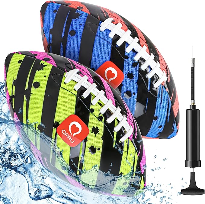 QPAU Waterproof Football, 2 Pack 10 Inches Outdoor Games for Adults and Kids, Fun Swimming Pools Toys and Accessories for Beach Lake Park Backyard
