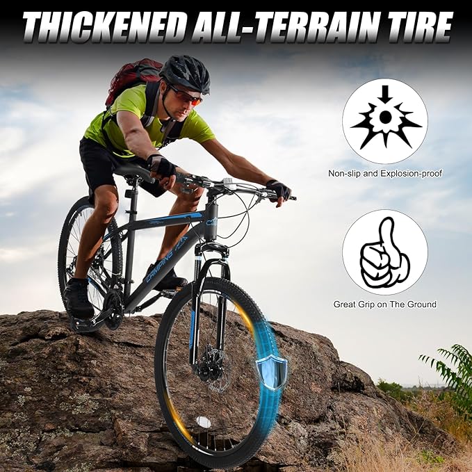 Ktaxon Mountain Bike 24/26/27.5 Inch Men & Women Mountain Bike with 21-Speed Adult Bikes, Double Disc Brake, Suspension Fork and High Carbon Steel Frame