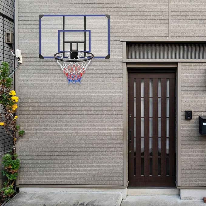 Wall Mounted Basketball Stand 45" x 29" Shatterproof Backplate Folding Basket Durable and All-Weather Mesh Construction for Indoor and Outdoor Use