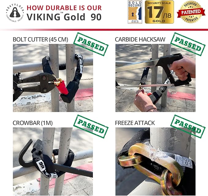 Seatylock Viking Bike Chain Lock with Key - Magnetic Patented Sold Secure Gold Rated - Heavy Duty Anti Theft - Smart Ultra Security Bicycle Lock (35.4 Inch)