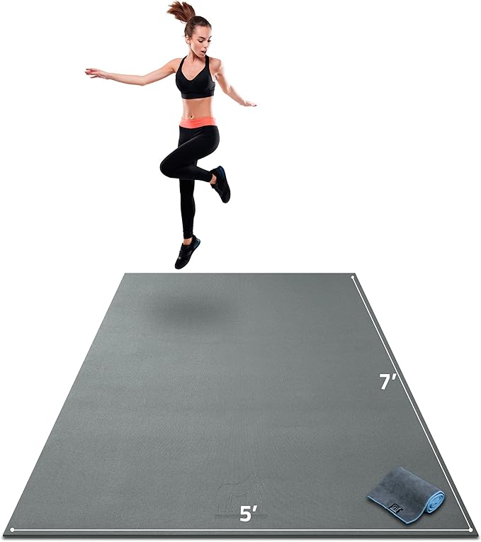 Gorilla Mats Premium Large Exercise Mat – 6x4', 7x4', x7x5', 8x4', 10x4' (1/4" Thick) Ultra Durable, Non-Slip, Workout Mat for Instant Home Gym Flooring – Great on Any Floor – Use With or Without Shoes